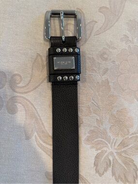 Michael Kors Black Leather Studded Wristband with Silver Hardware